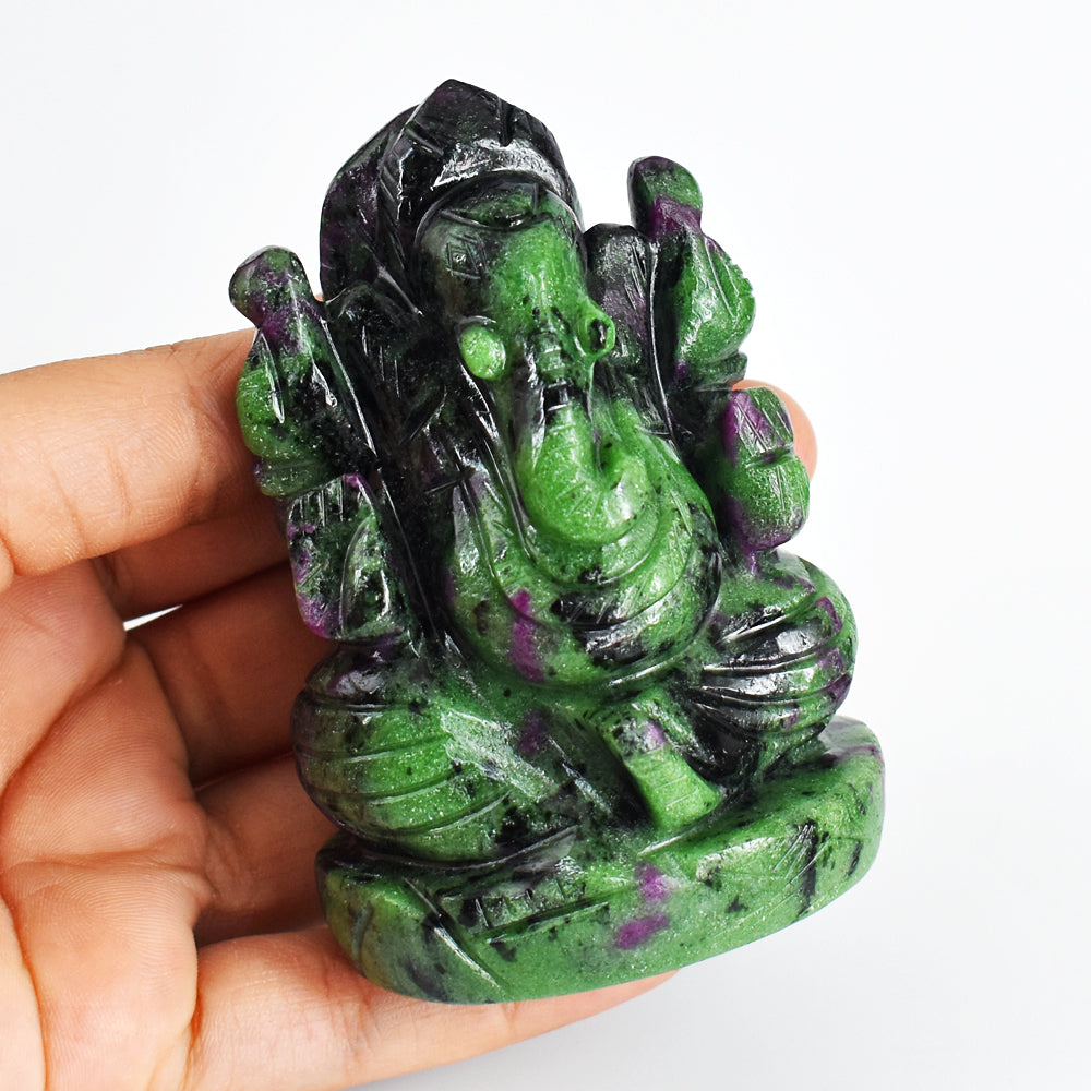 Beautiful  1490.00 Cts Genuine Ruby Zoisite Hand Carved Crystal Gemstone Carving Lord Ganesha