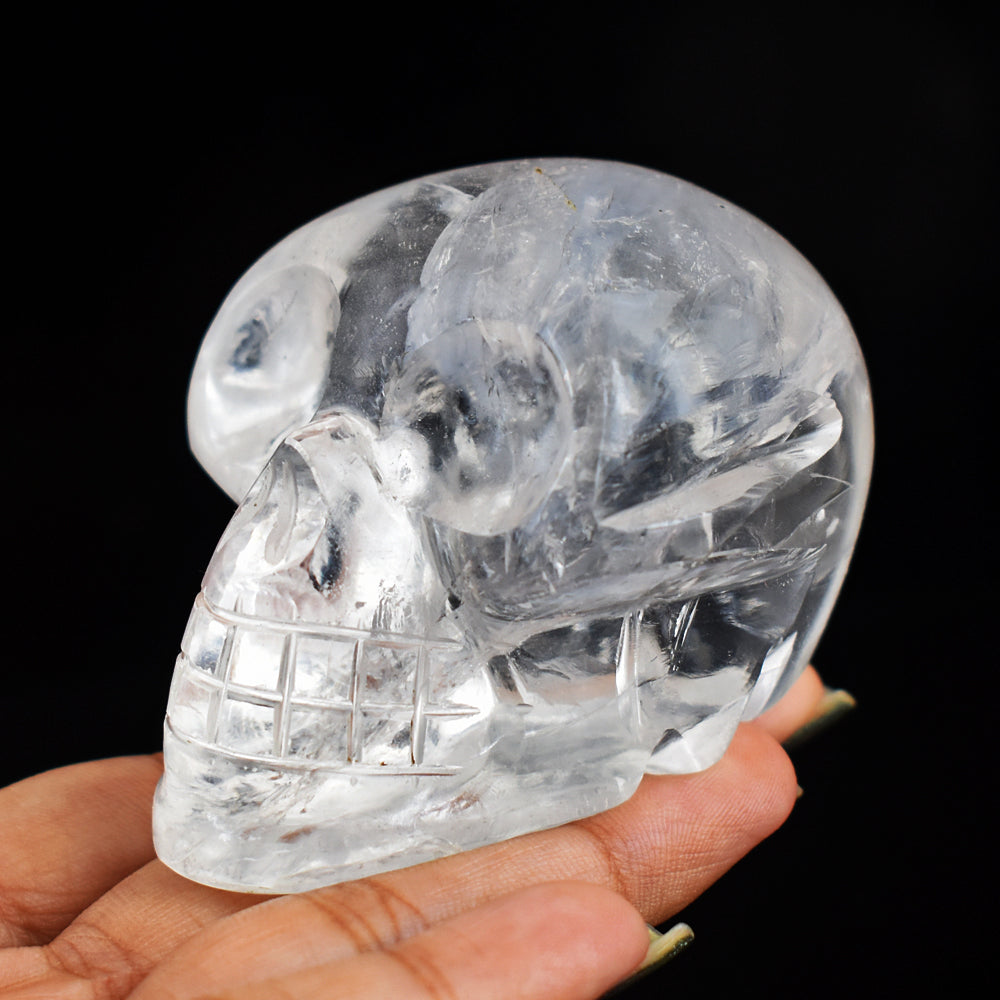 Exclusive 858.00 Cts Genuine  White Quartz  Hand Carved Crystal Skull Gemstone Carving