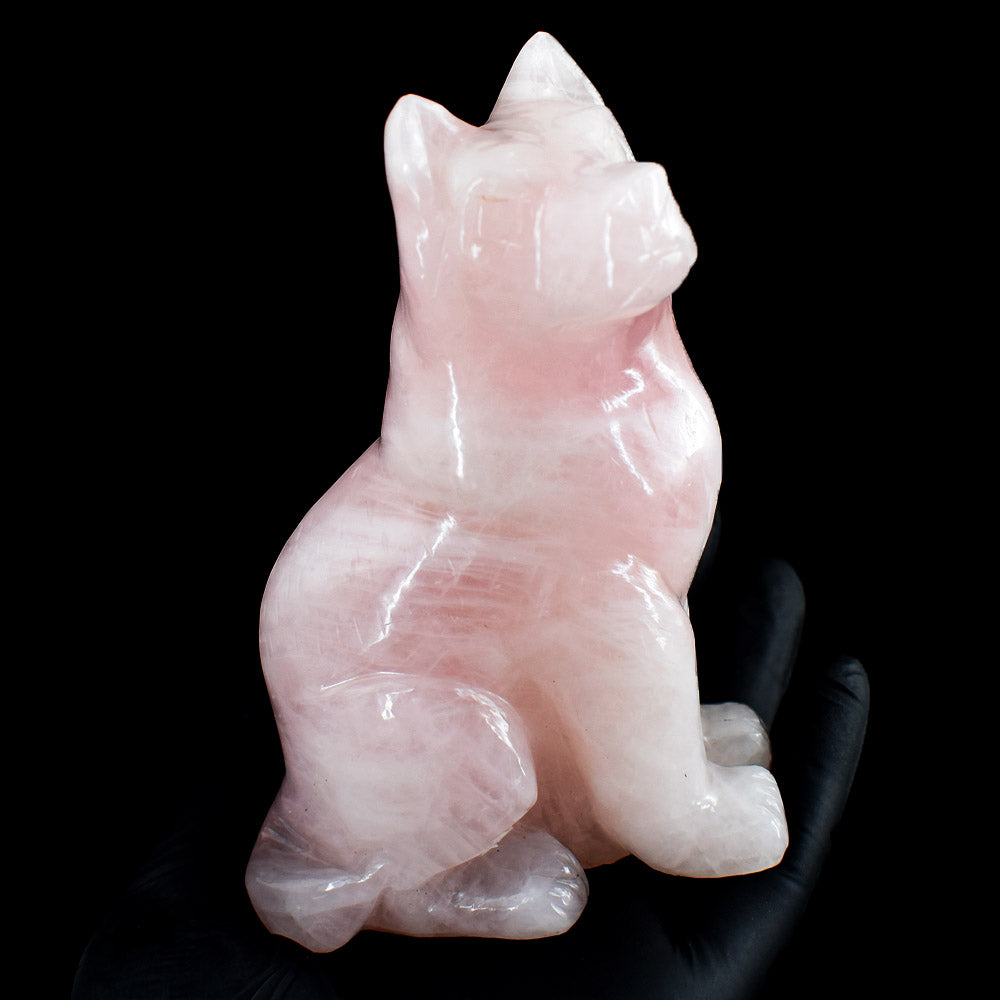 Natural 2169.00 Cts Genuine Rose Quartz Hand Carved Crystal Gemstone Dog Carving