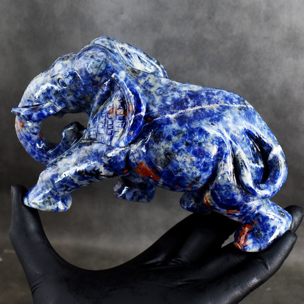 Awesome 4096.00 Carats Genuine Sodalite Hand Carved Crystal Gemstone Elephant Carving