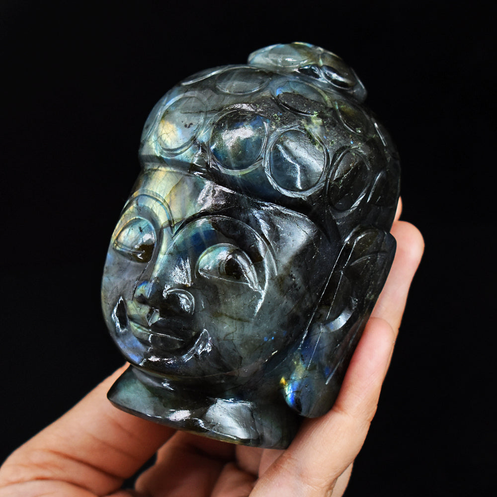 Amazing 2263.00 Carats Amazing Flash Labradorite Hand Carved Lord Buddha Head Idol