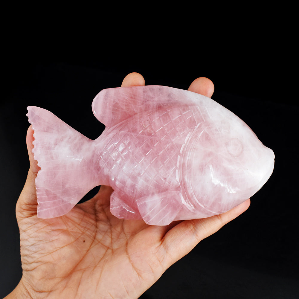 Natural 1955.00 Carats  Genuine Pink Rose Quartz  Hand Carved Crystal Gemstone Carving Fish