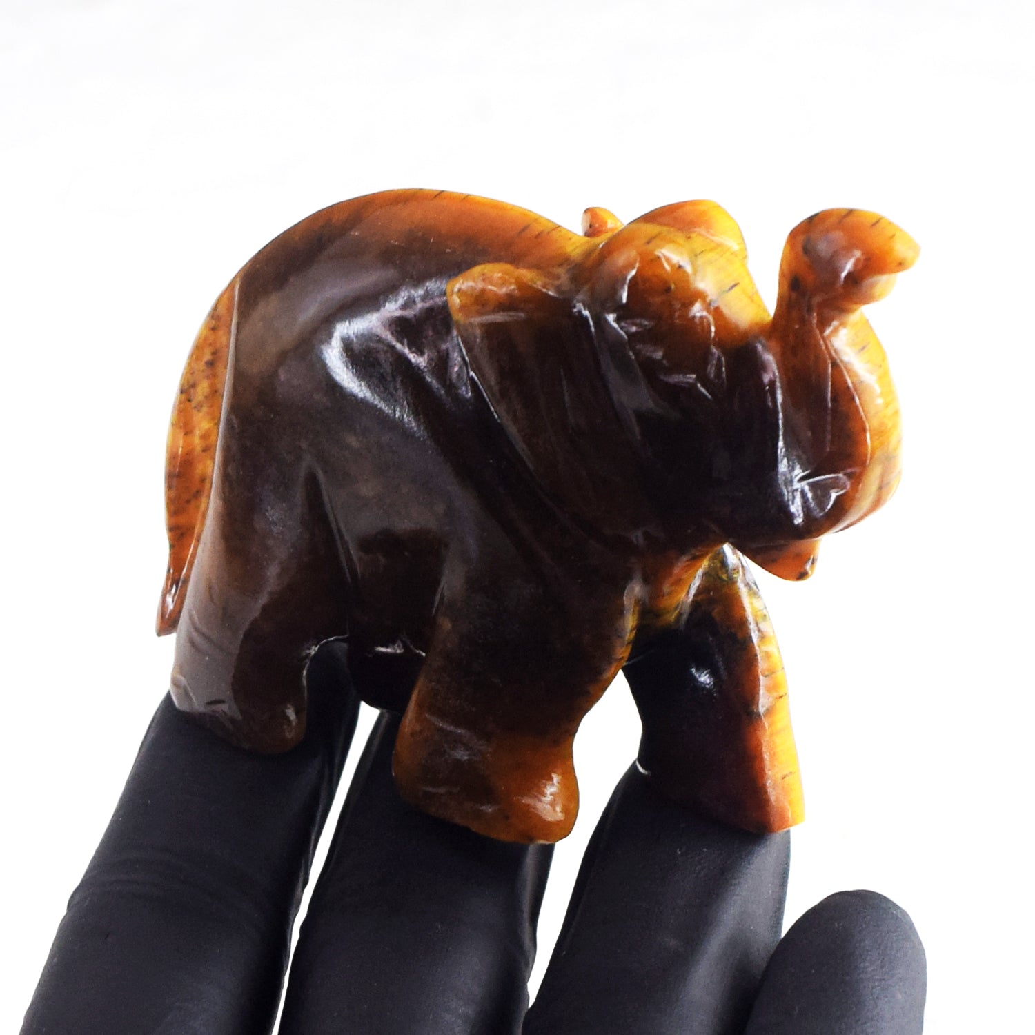 Amazing 578.00 Cts Genuine Golden Tiger Eye Carved Premium Crystal Elephant