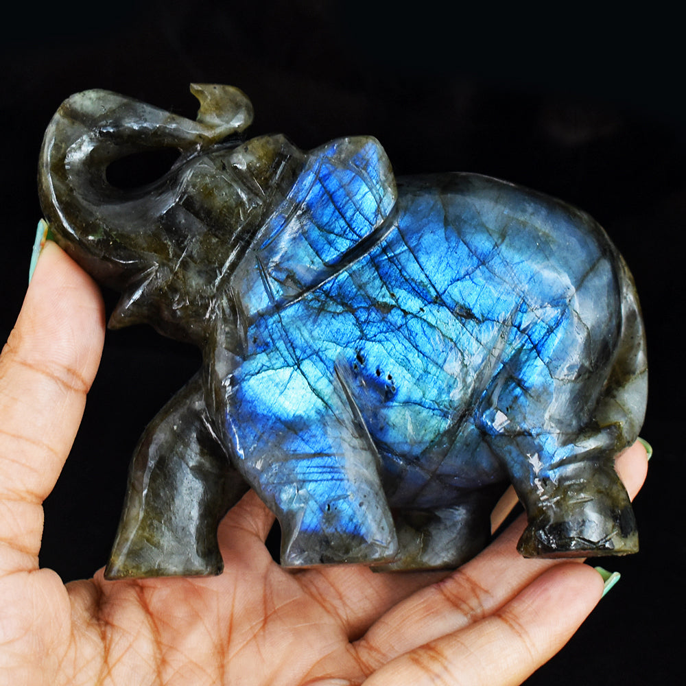 Stunning 1676.00 Cts Genuine Blue Flash Labradorite Hand Carved Crystal Gemstone Elephant Carving