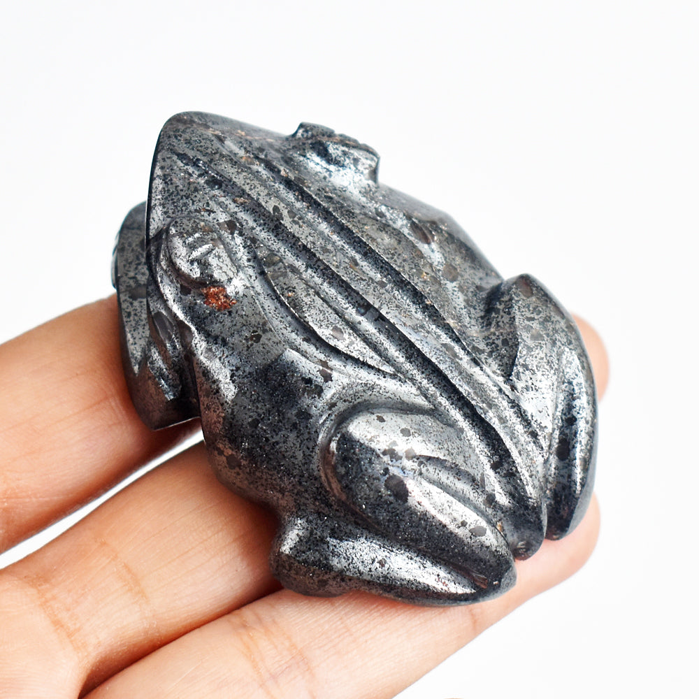 Artisian 736.00 Carats  Genuine  Hematite  Hand  Carved  Crystal  Gemstone  Carving  Frog