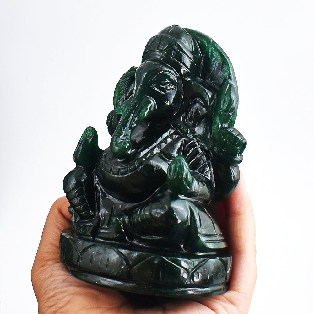 Beautiful 3243.00 Cts Genuine Green Jade Hand Carved Crystal Lord Ganesha Gemstone Carving