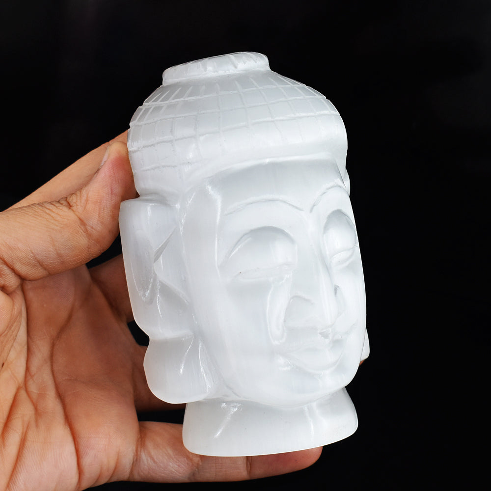 Exclusive 2700.00 Cts Genuine Selenite Hand Carved Crystal Gemstone Buddha Head Carving