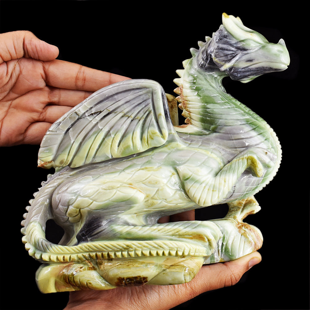 Amazing 13875.00 Cts Genuine Serpentine Hand Carved Crystal Dragon Gemstone Carving