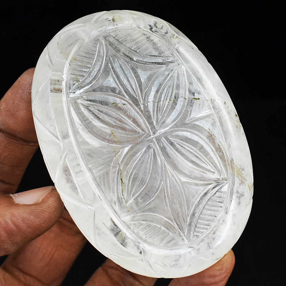 Gorgeous 999.00 Cts  White Quartz Hand Carved Genuine Crystal Gemstone  Mughal Carved Cabochon