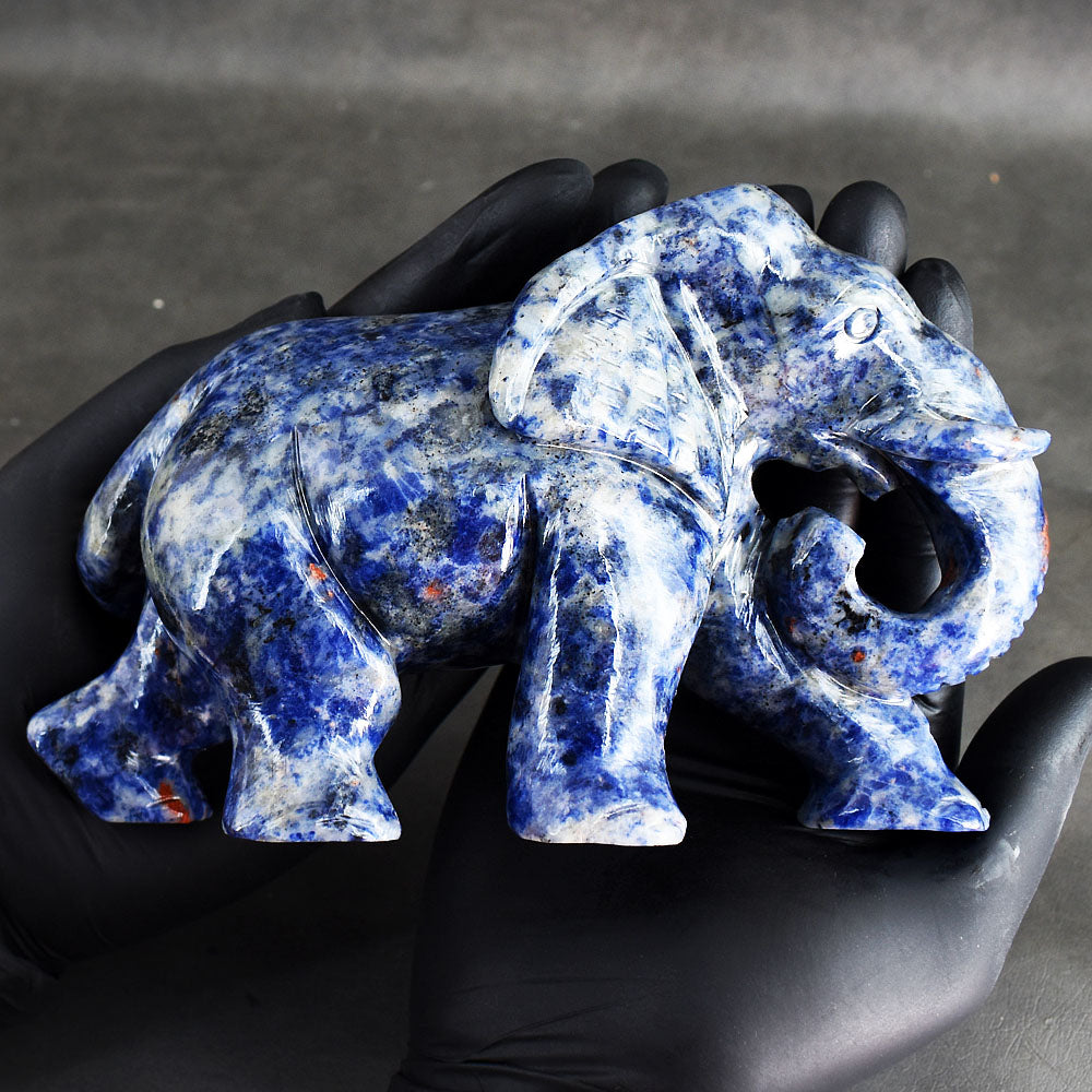 Awesome 4096.00 Carats Genuine Sodalite Hand Carved Crystal Gemstone Elephant Carving