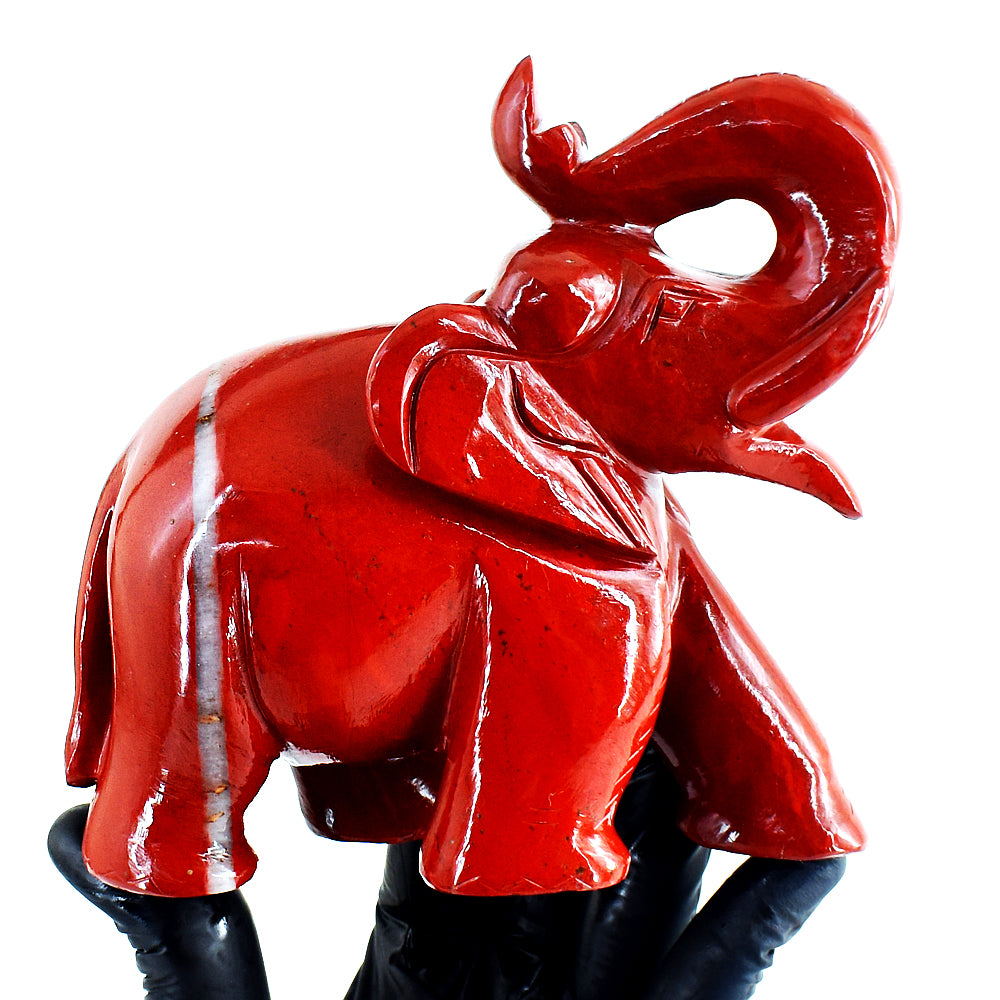 Stunning 3930.00 Cts Genuine Red Jasper Hand Carved Gemstone Crystal Elephant Carving