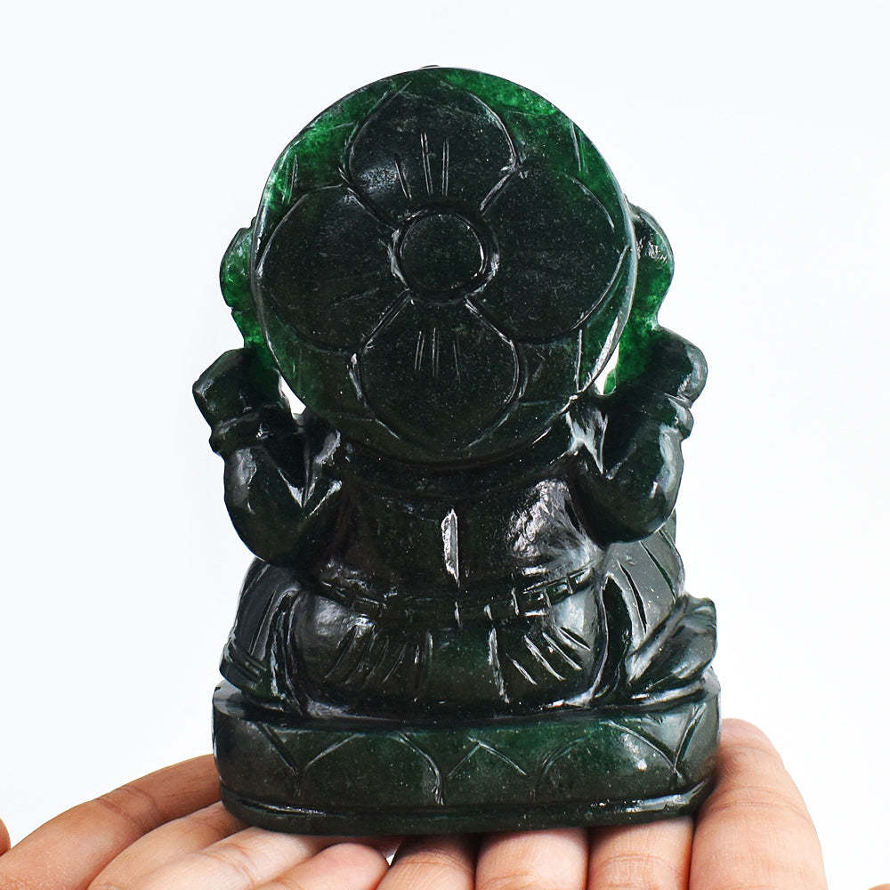 Beautiful 3243.00 Cts Genuine Green Jade Hand Carved Crystal Lord Ganesha Gemstone Carving