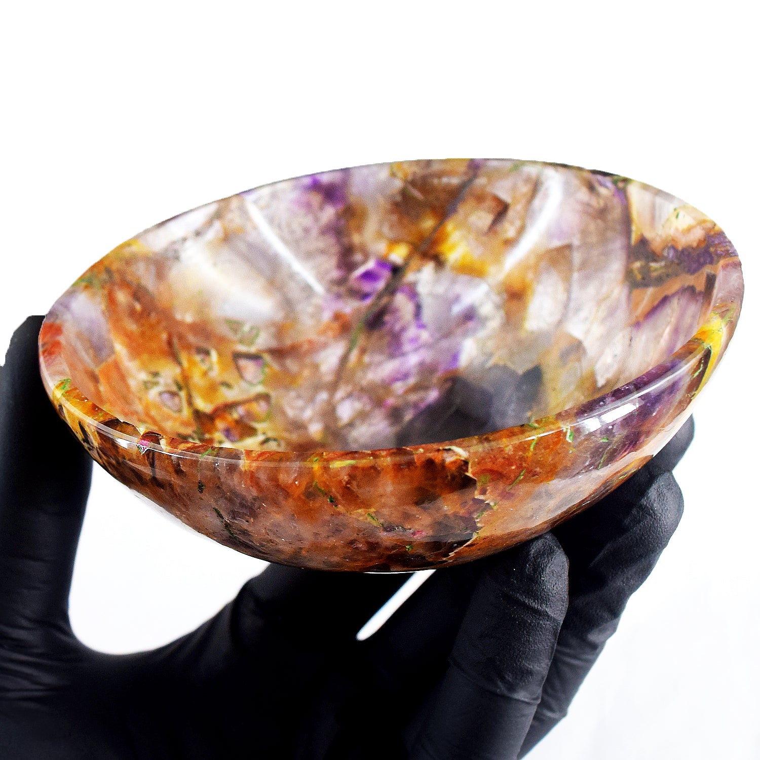 Craftsmen 750.00 Carats Genuine Chevron Amethyst Hand Carved Crystal Gemstone Carving Big Bowl