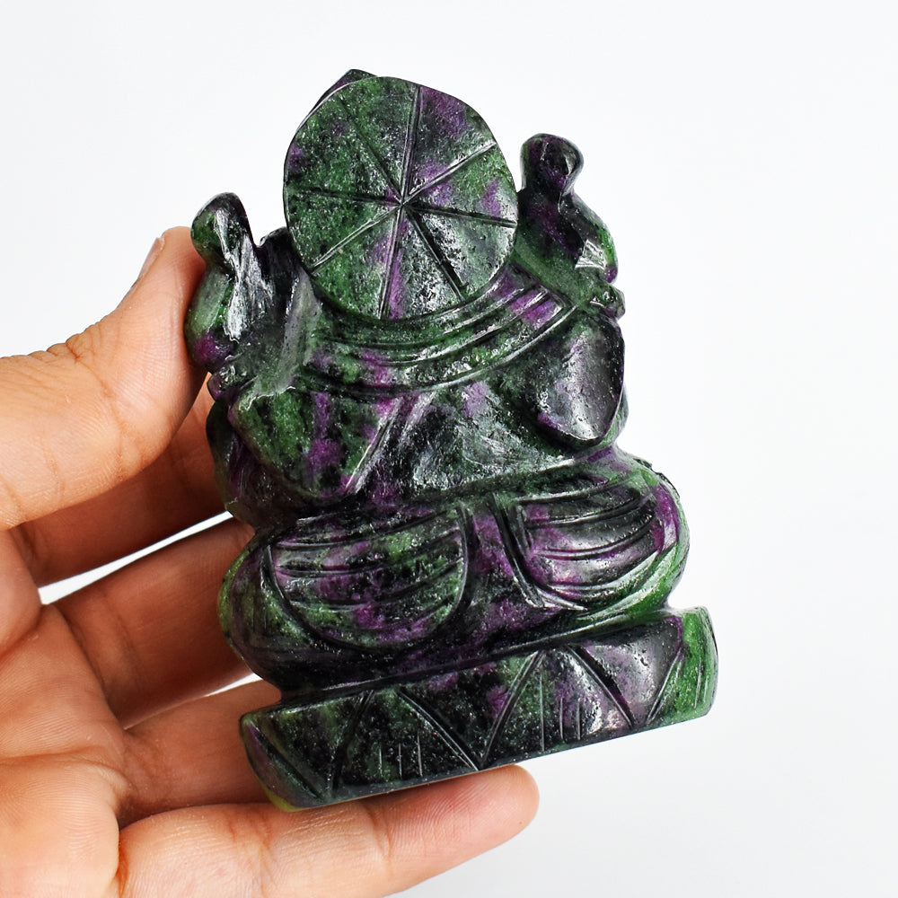 Beautiful  1490.00 Cts Genuine Ruby Zoisite Hand Carved Crystal Gemstone Carving Lord Ganesha