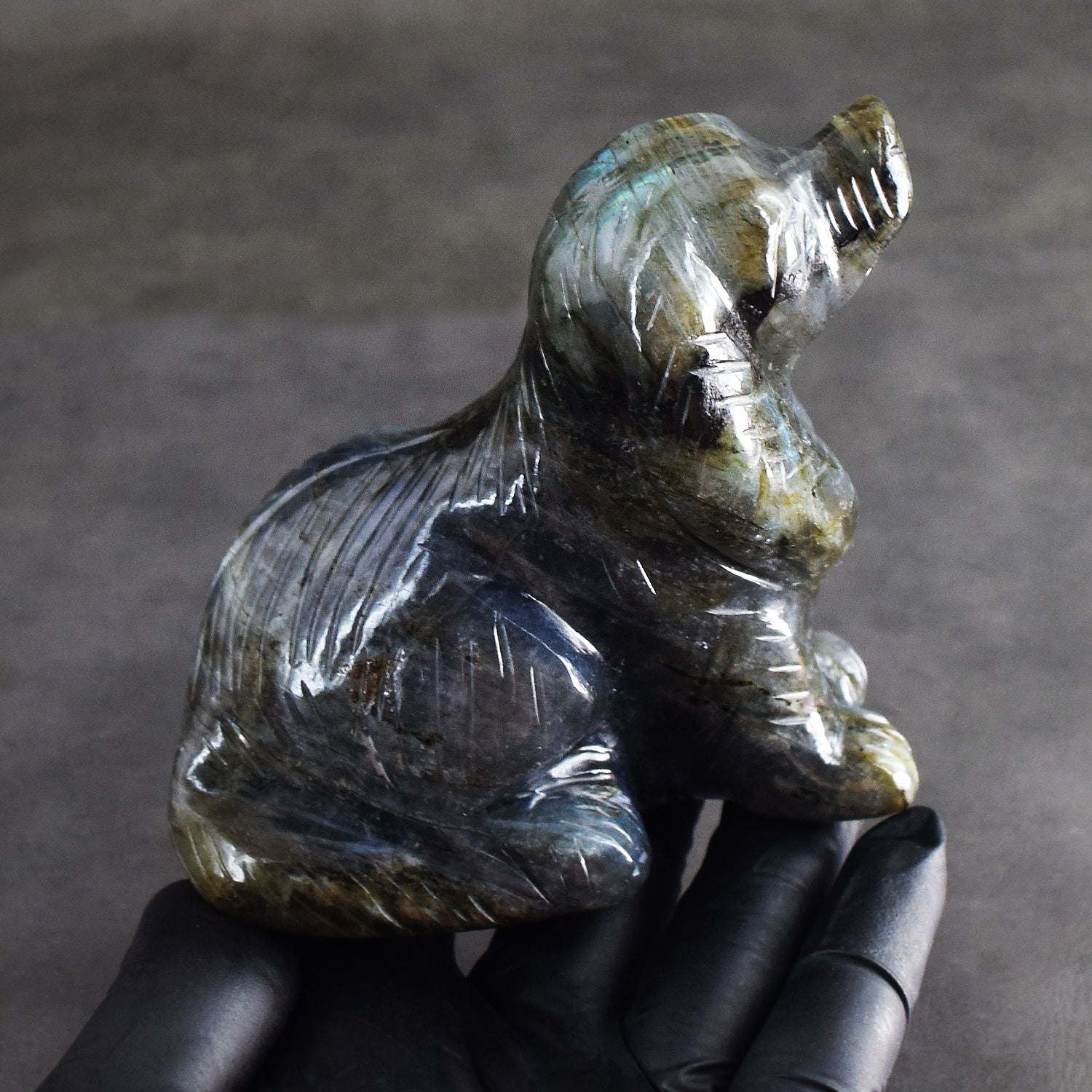 Stunning 2246.00 Cts Genuine Blue Flash Labradorite Hand Carved Premium Dog
