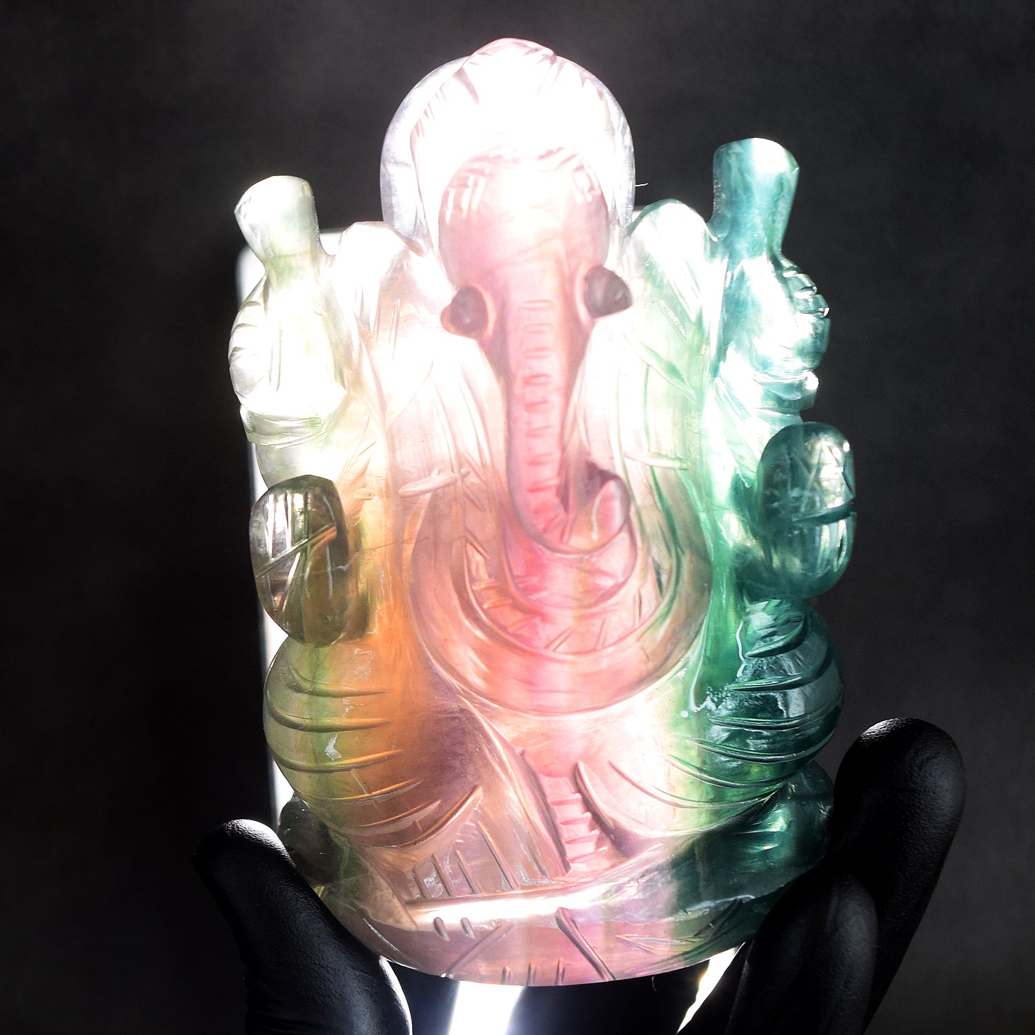Gorgeous 2255.00 Cts Genuine Multicolor Fluorite Hand Carved Premium Lord Ganesha Crystal