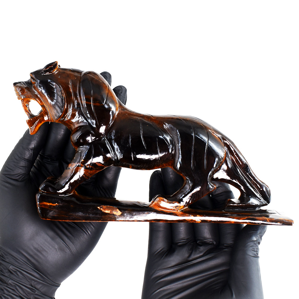 Exclusive 3154.00 Cts Genuine Tiger Eye Hand Carved Gemstone Crystal Lion Carving