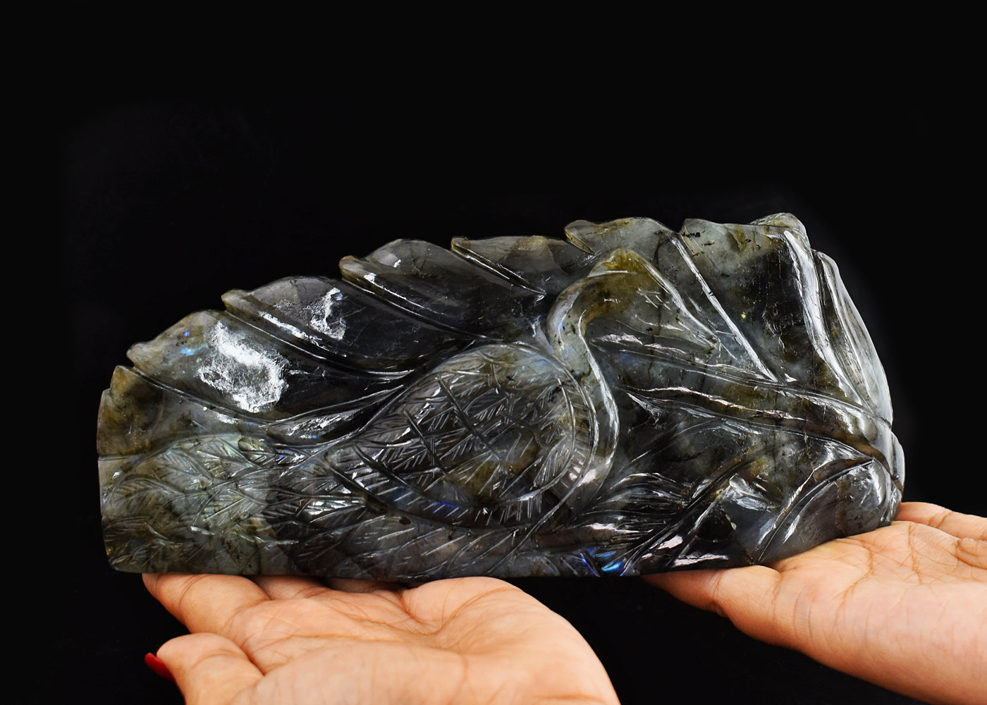 Gorgeous  8110.00  Cts  Genuine  Amazing Flash Labradorite Hand Carved Sleeping Buddha Carving