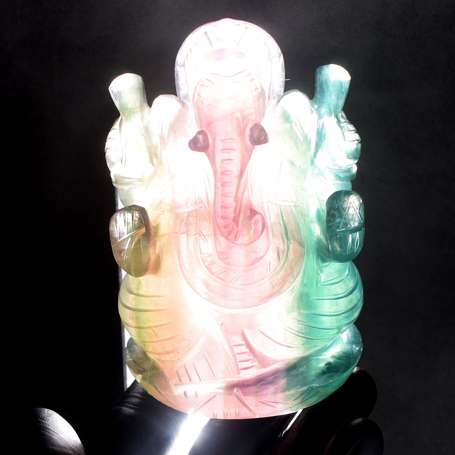 Gorgeous 2255.00 Cts Genuine Multicolor Fluorite Hand Carved Premium Lord Ganesha Crystal