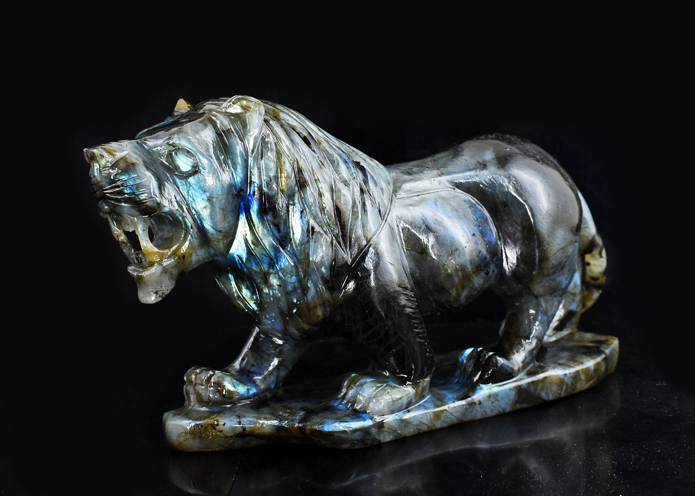 Stunning 8975.00 Cts Genuine Amazing Flash Labradorite  Hand Carved Crystal Gemstone Lion  Carving