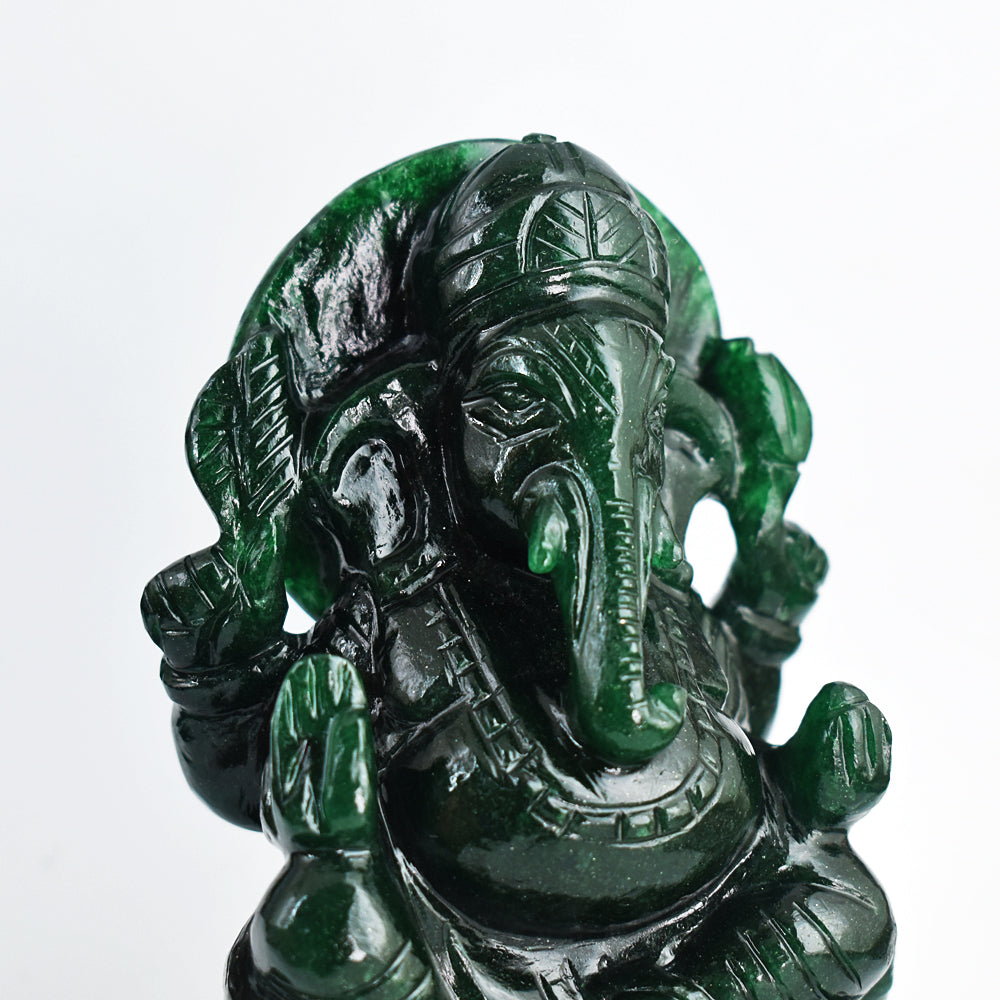 Beautiful 3243.00 Cts Genuine Green Jade Hand Carved Crystal Lord Ganesha Gemstone Carving