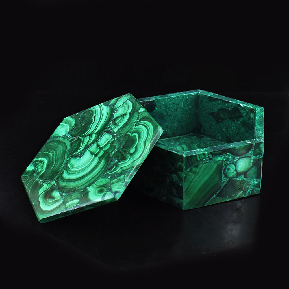 Gorgeous 1319.00 Carats Genuine Malachite Hand Carved Crystal Gemstone  Box Carving