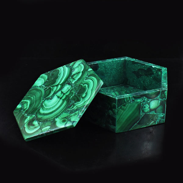 Gorgeous 1319.00 Carats Genuine Malachite Hand Carved Crystal Gemstone  Box Carving