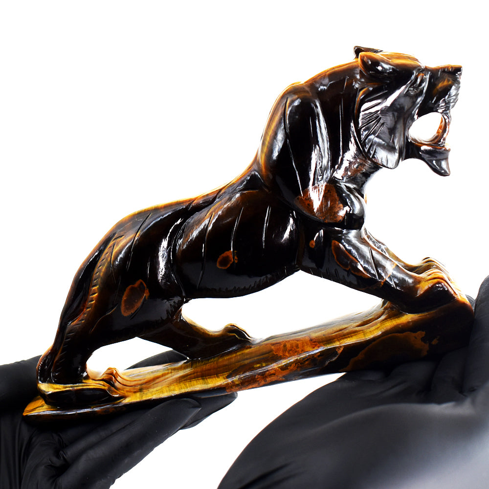 Exclusive 3154.00 Cts Genuine Tiger Eye Hand Carved Gemstone Crystal Lion Carving