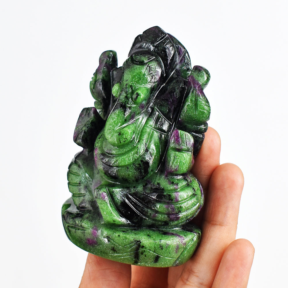 Beautiful  1490.00 Cts Genuine Ruby Zoisite Hand Carved Crystal Gemstone Carving Lord Ganesha