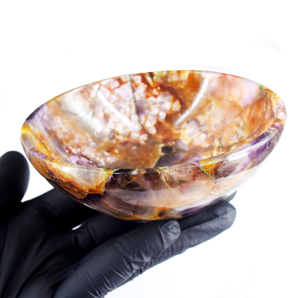 Craftsmen 750.00 Carats Genuine Chevron Amethyst Hand Carved Crystal Gemstone Carving Big Bowl