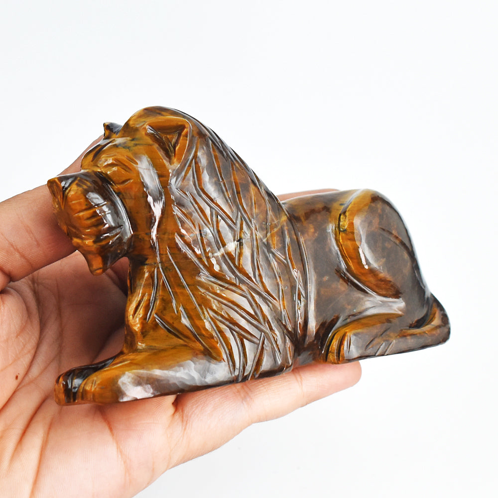 Artisian  1554.00 Cts Genuine Golden Tiger Eye  Hand Carved  Crystal Gemstone Carving Lion