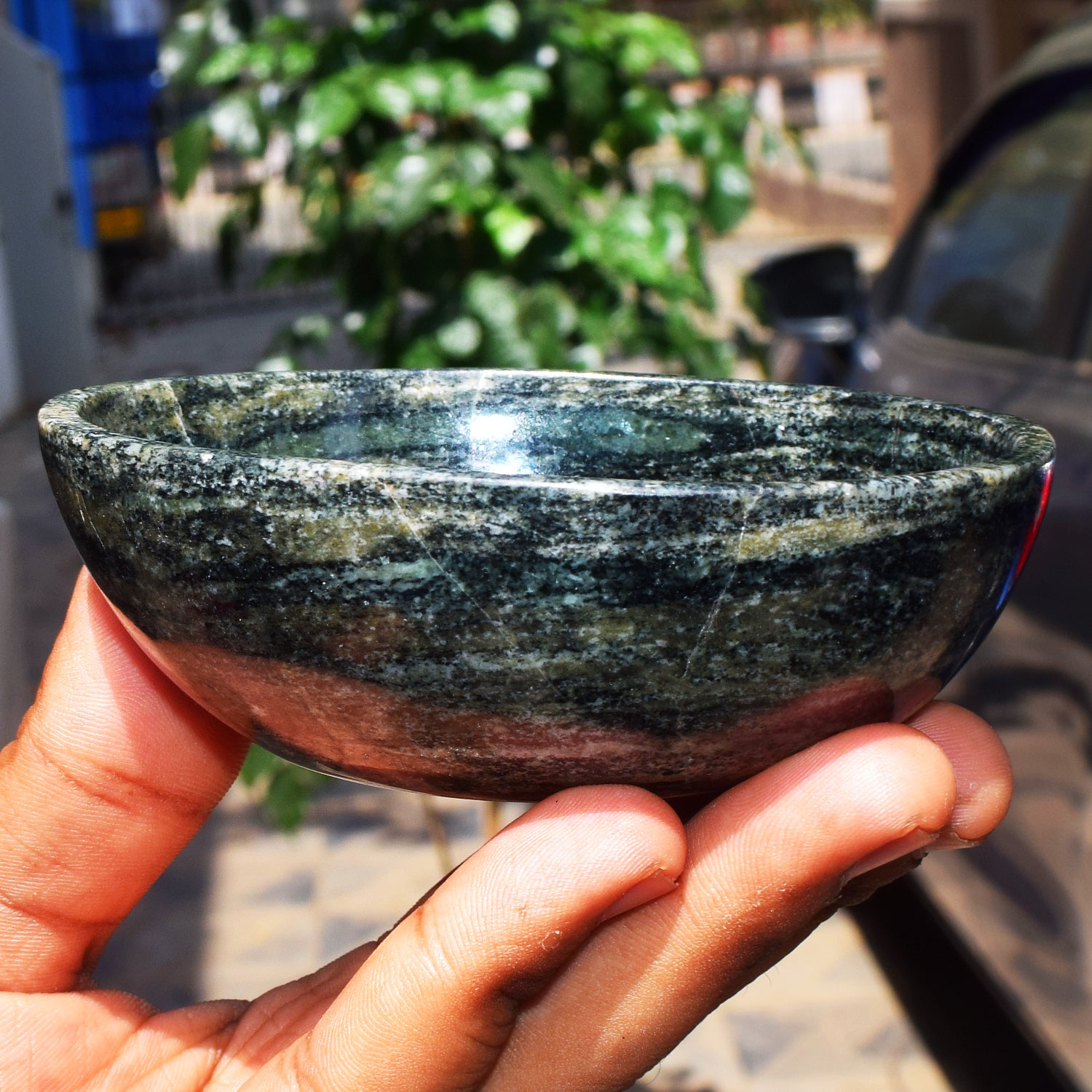 Excellent 988.00 Carats Genuine Galaxy Jasper Hand Carved Crystal Gemstone Carving Big Bowl