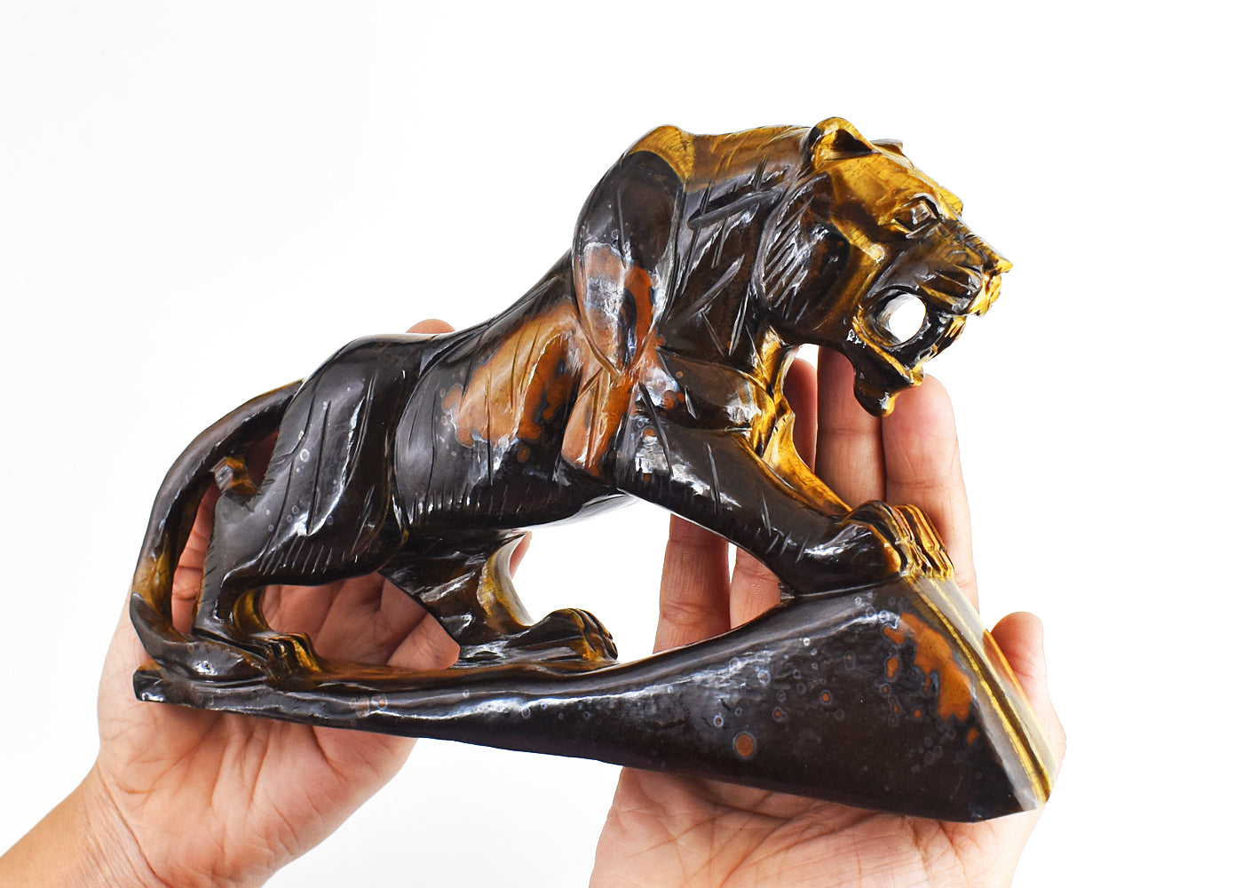 Awesome 6199.00 Cts Genuine Golden Tiger Eye Hand Carved Crystal Gemstone Lion Carving