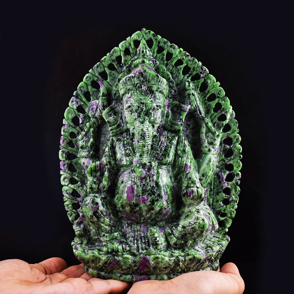 Stunning 13300.00 Cts  Genuine Ruby Zoisite Hand Carved Crystal Gemstone Carving Lord Ganesha