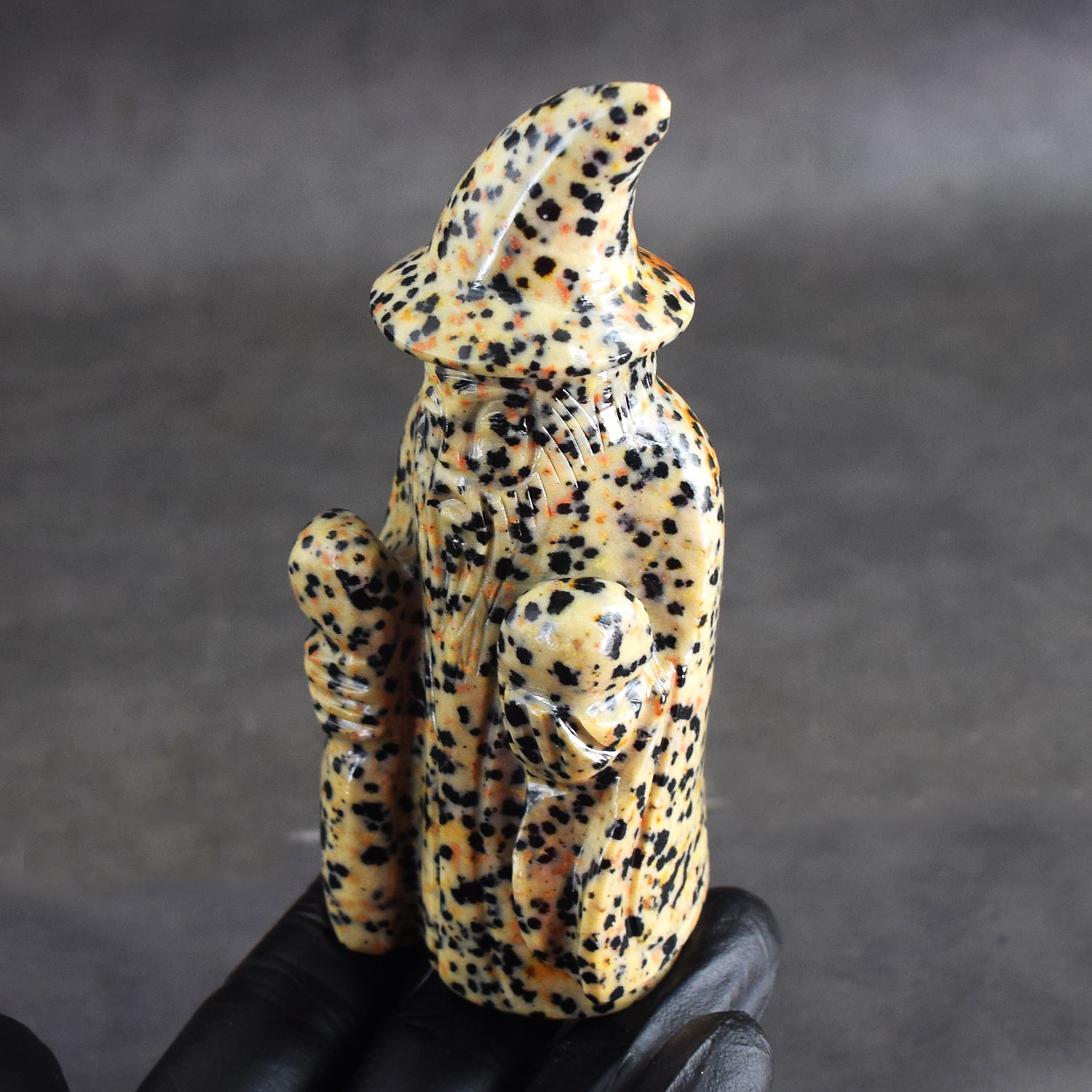 Amazing 1149.00 Cts Genuine Dalmation Jasper Hand Carved Premium Wizard Crystal
