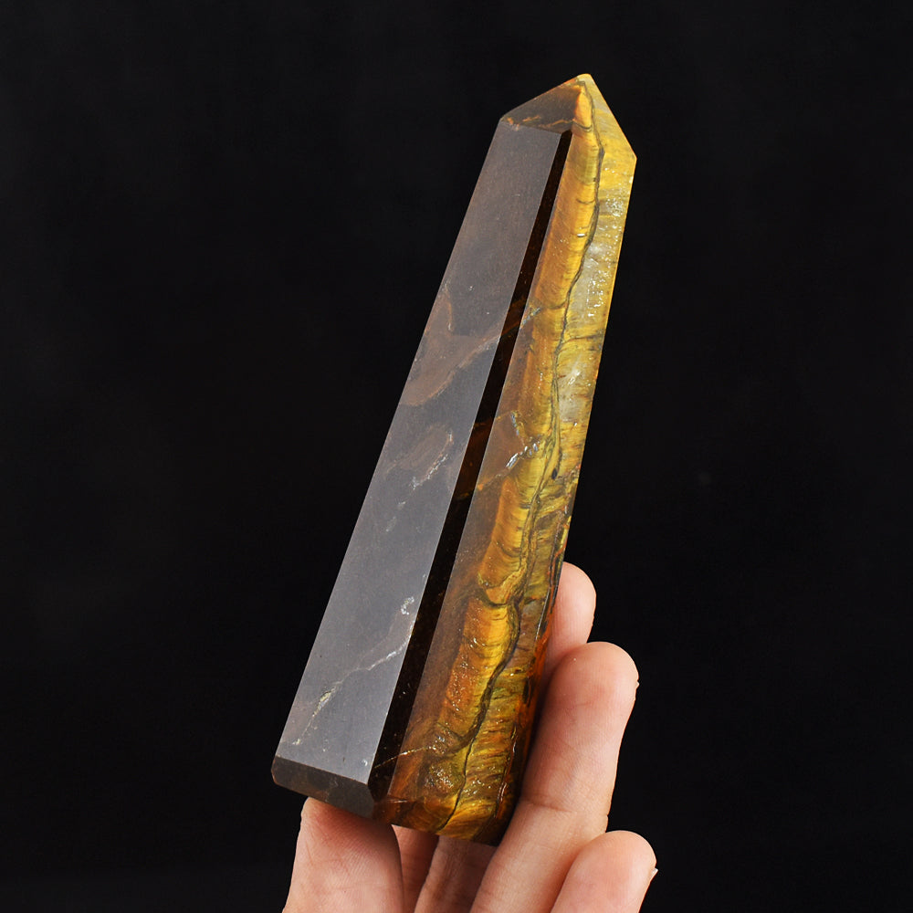 626.00 Carats Genuine Amazing Golden Tiger Eye Hand  Carved Healing Tower  Gemstone Carving
