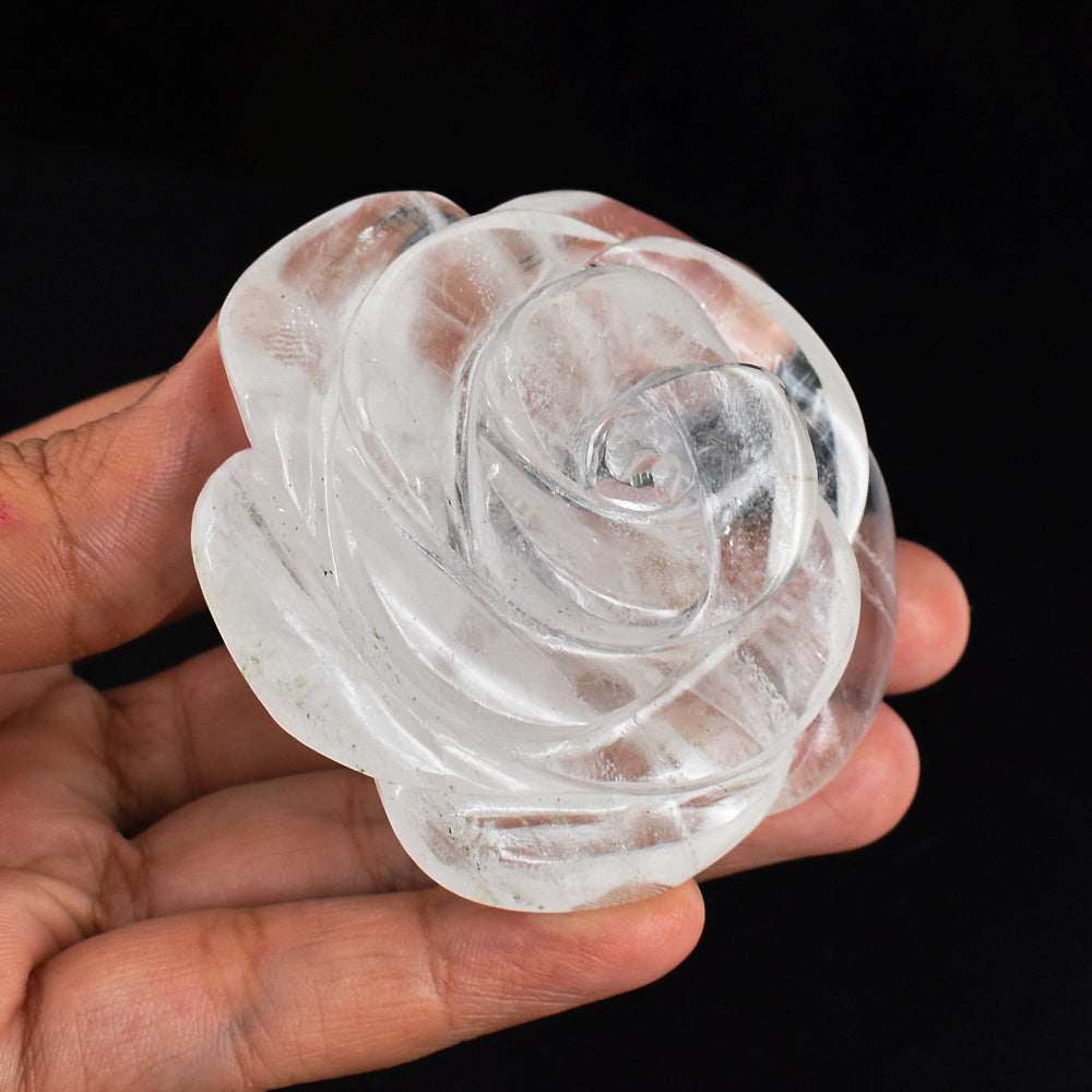 Natural  637.00 Carats Genuine  White Quartz  Hand Carved Crystal Rose Flower Gemstone Carving