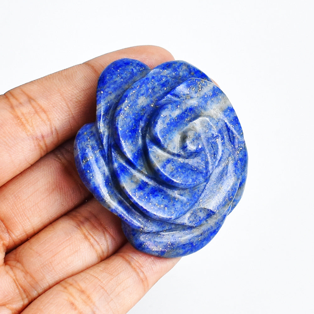 Exclusive 223.00 Cts  Genuine  Blue Lapis Lazuli Hand  Carved Rose Flower Gemstone Carving