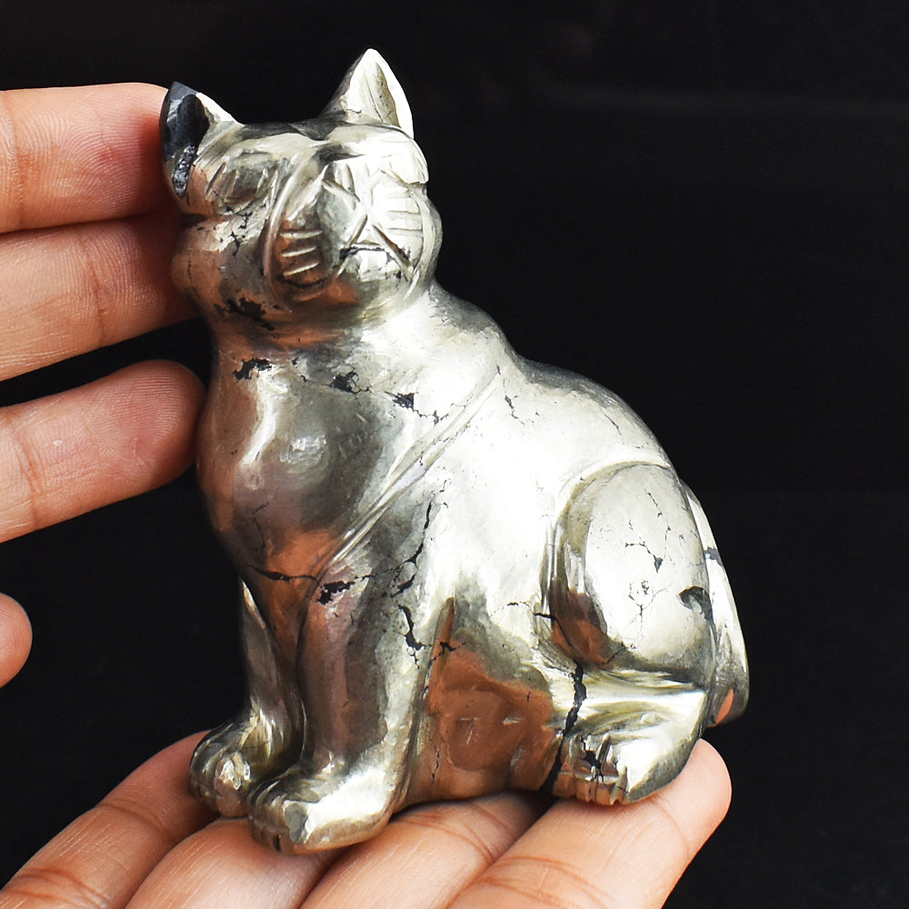 Awesome  2275.00  Carats  Genuine Pyrite Hand Carved Crystal Gemstone Cat Carving