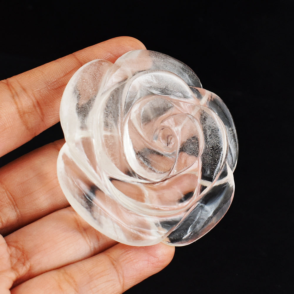 Exclusive 376.00 Carats  Genuine  White  Quartz  Hand  Carved Crystal  Rose  Flower  Gemstone Carving