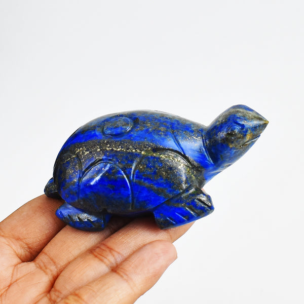 Beautiful  515.00 Cts Genuine Blue Lapis Lazuli  Hand Carved  Crystal Gemstone Carving Turtle