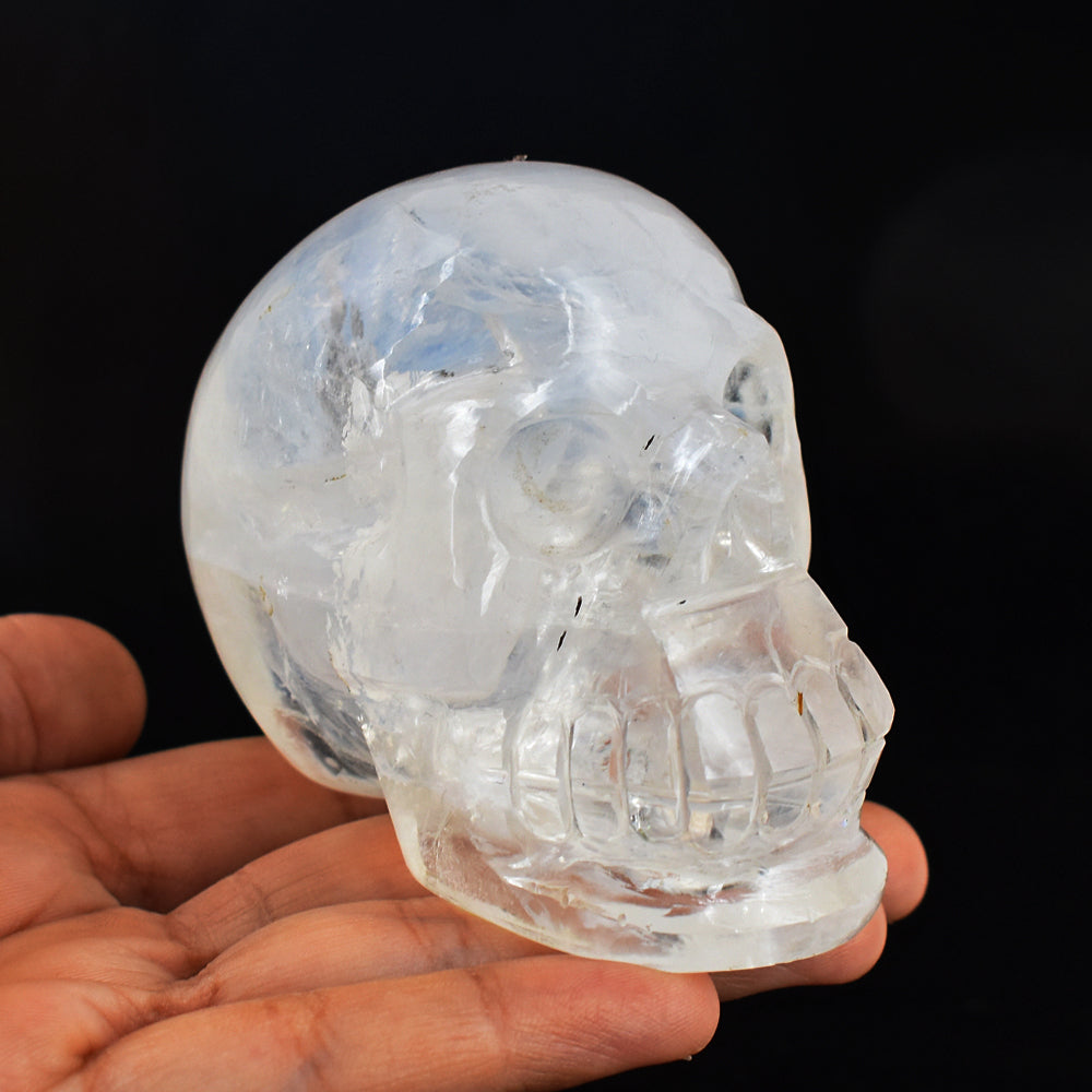Natural 1652.00 Carats  Genuine  White Quartz Hand Carved  Crystal Gemstone Carving Skull
