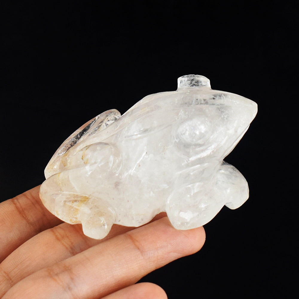 Natural 584.00 Carats Genuine White Quartz Hand Carved Crystal Gemstone Carving Frog