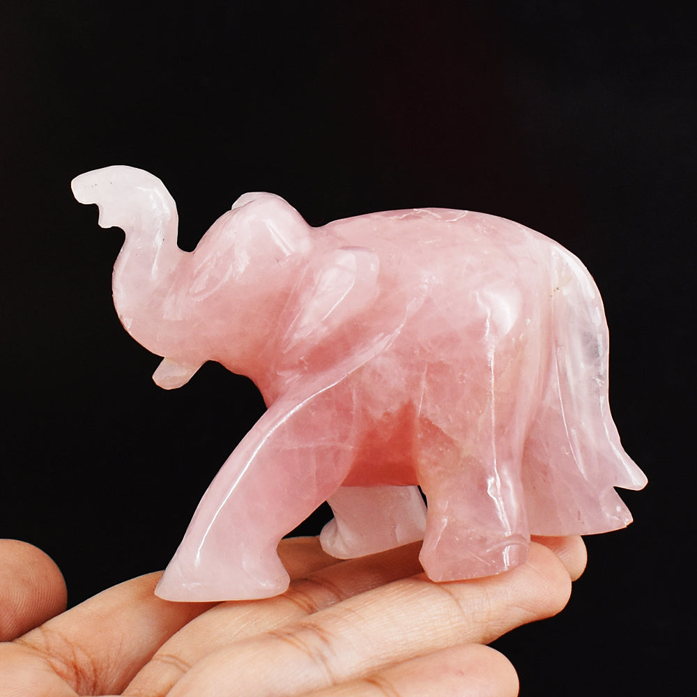 Natural  756.00 Carats  Genuine Pink Rose Quartz Hand Carved Crystal Gemstone Carving Elephant
