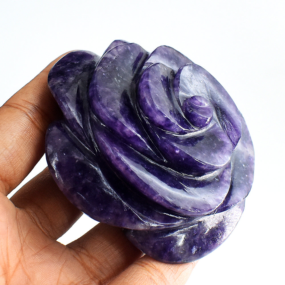 Stunning 990.00 Cts Genuine Amethyst Hand Carved Crystal Rose Flower Gemstone Carving