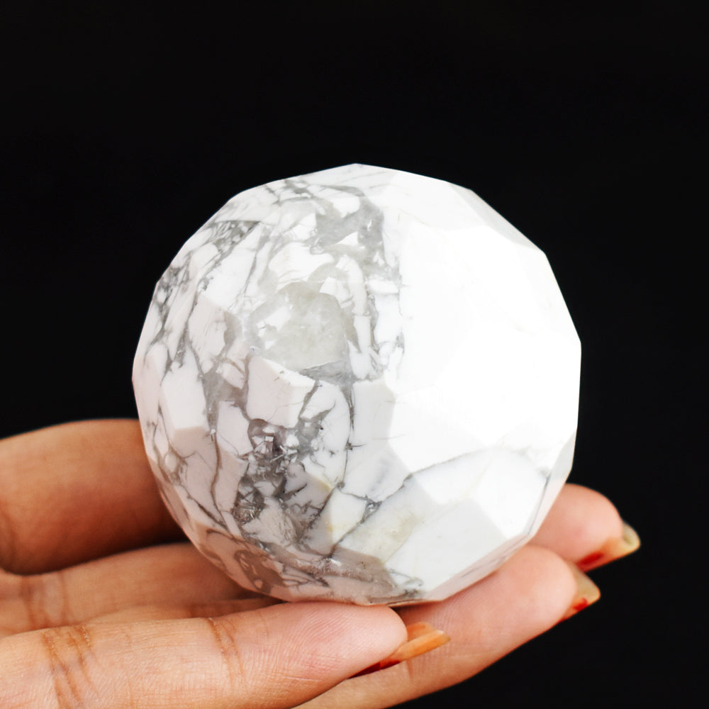 Beautiful  Howlite 872.00 Cts Genuine  Hand Carved Checkers Cut Healing Crystal Sphere