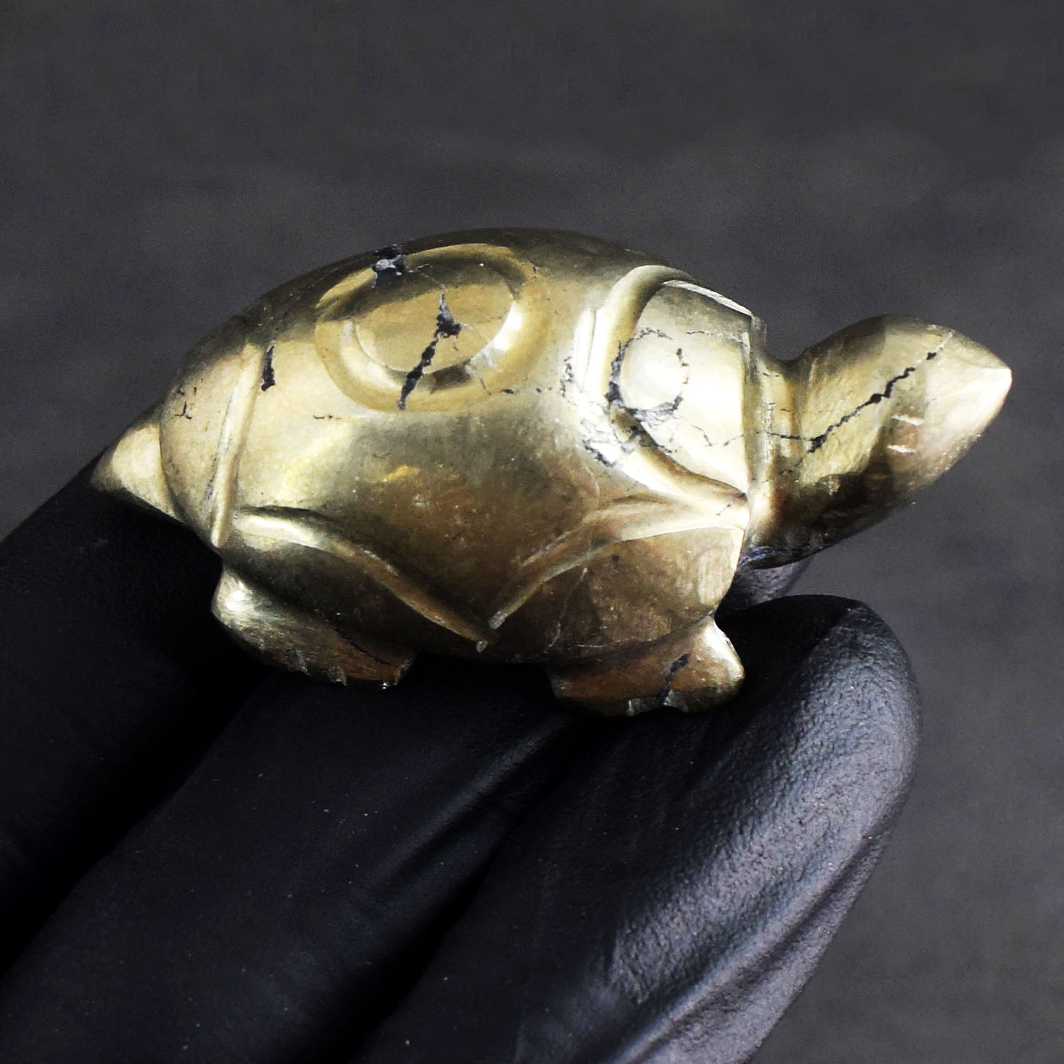Graceful 264.00 Cts Genuine Pyrite Gemstone Hand Carved Premium Turtle Crystal