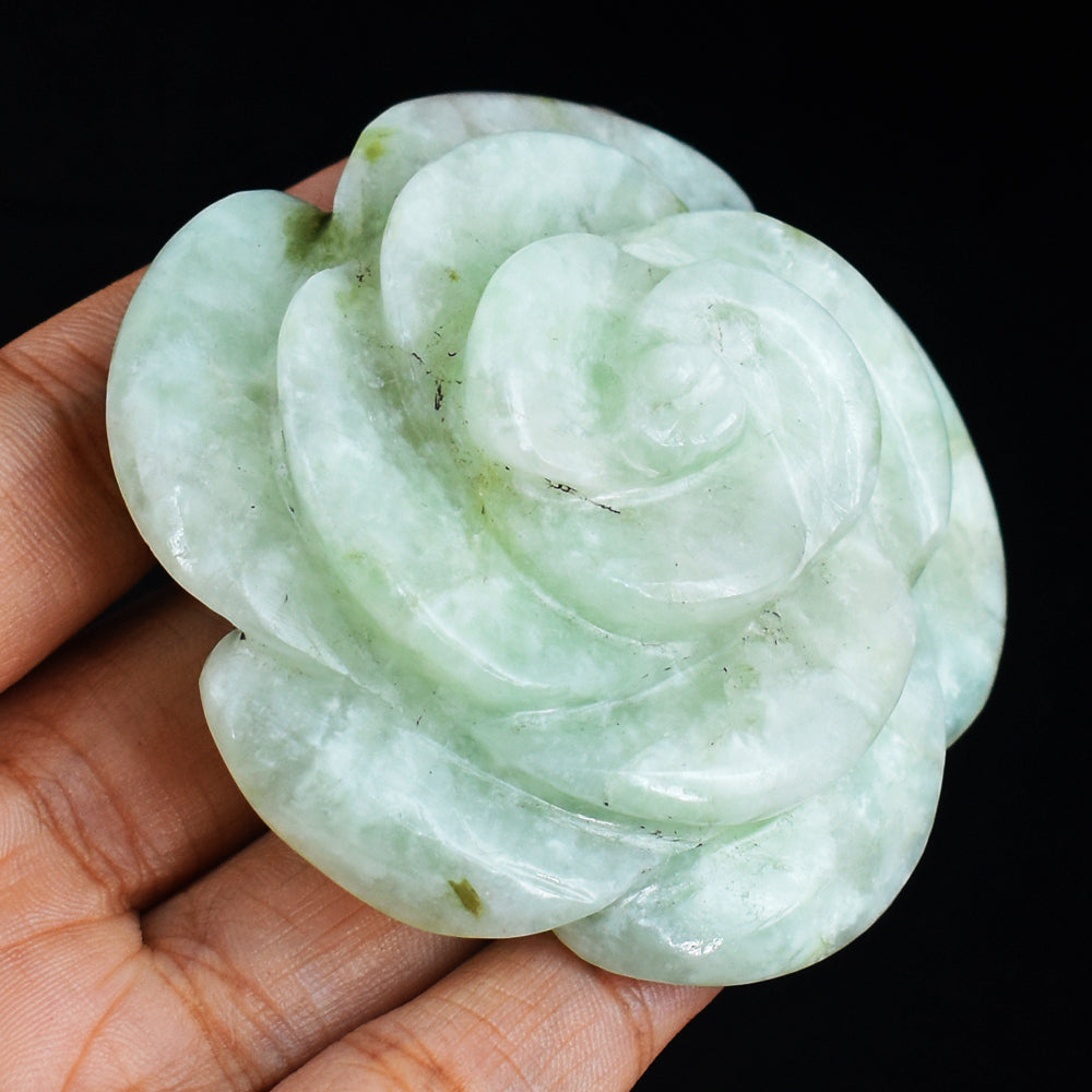 Genuine  437.00  Carats  Natural  Amazonite  Hand  Carved  Rose  Flower  Gemstone Carving