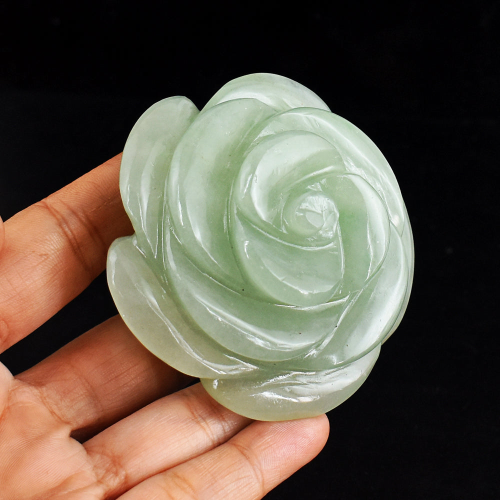 Exclusive 950.00 Cts Genuine Green Aventurine  Hand  Carved Crystal Rose Flower Carving Gemstone
