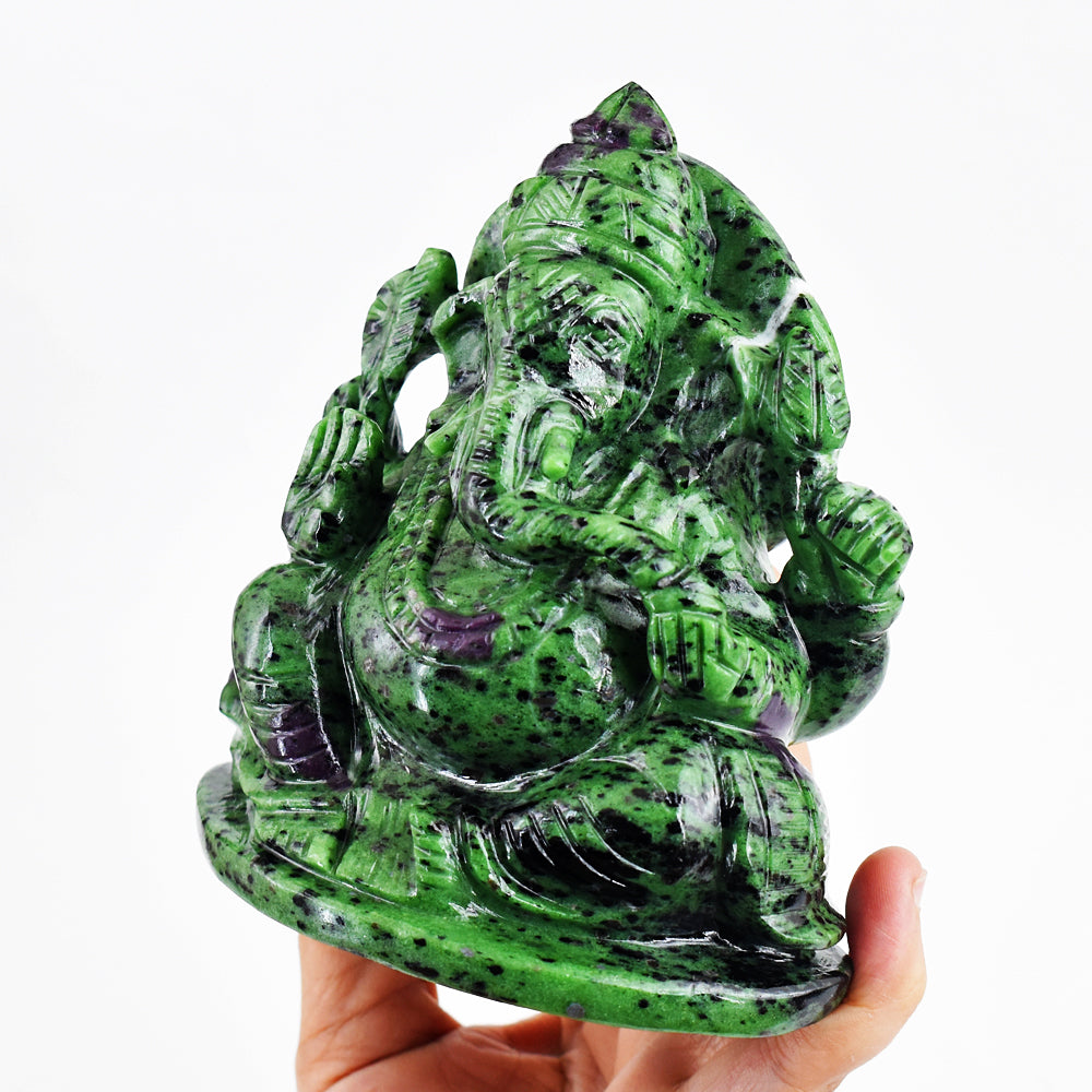 Beautiful  5410.00 Cts Genuine Ruby Zoisite Hand Carved Crystal Lord Ganesha Idol Gemstone Carving